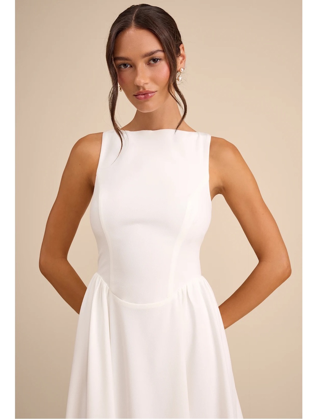 NWOT Lulu’s Kenly White Boat Neck Cutout Midi Dress Medium Chic Coastal Vacation - Picture 6 of 11